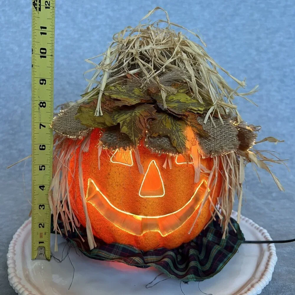 Vintage Halloween Pumpkin Scarecrow Fiber Optic Color Light Jack O Lantern 12
